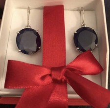 Elegant 22 TCW Natural Deep Blue Sapphire Earrings set in14K White Gold.