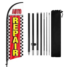 FSFLAG Auto Repair Swooper Flag 8FT with Pole Feather Banner for Auto Repair Ads