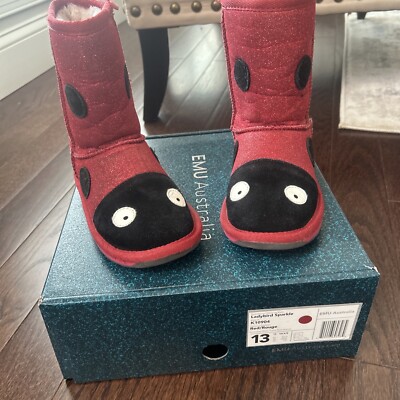 Emu Austrailia Girls US 13 Little Creatures Ladybug Shearling Boots EUC In Box
