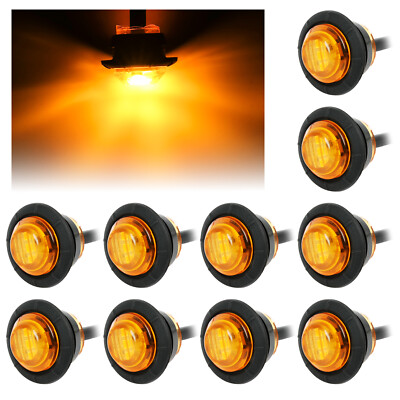 Lot Of 3/4" LED Marker Lights – Round Side Bullet Amber Lamps For Truck Trailer, 12V