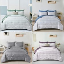 7PCS Striped Duvet Comforter Set Queen Size Fitted Sheet Bedding Pillowcases New