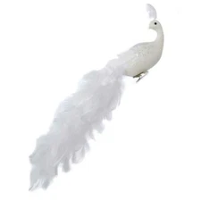 White 18" Bird Long Feather Tail Clip-On Peacock Christmas Ornament