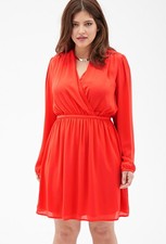 Forever 21 Plus Size Tomato Sheer Chiffon Surplice Dress  XL