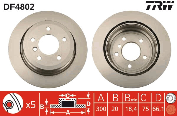Disque de frein TRW DF4802 de rechange pour freinage arrière BMW