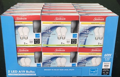 60 SUNBEAM LED LIGHT BULBS WARM WHITE 3000K 800Lu 9.5W 60 WATT DIMMABLE NEW