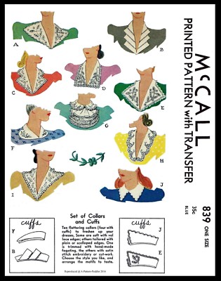 McCALL 839 Pattern 10 Collar Jabot and Cuffs