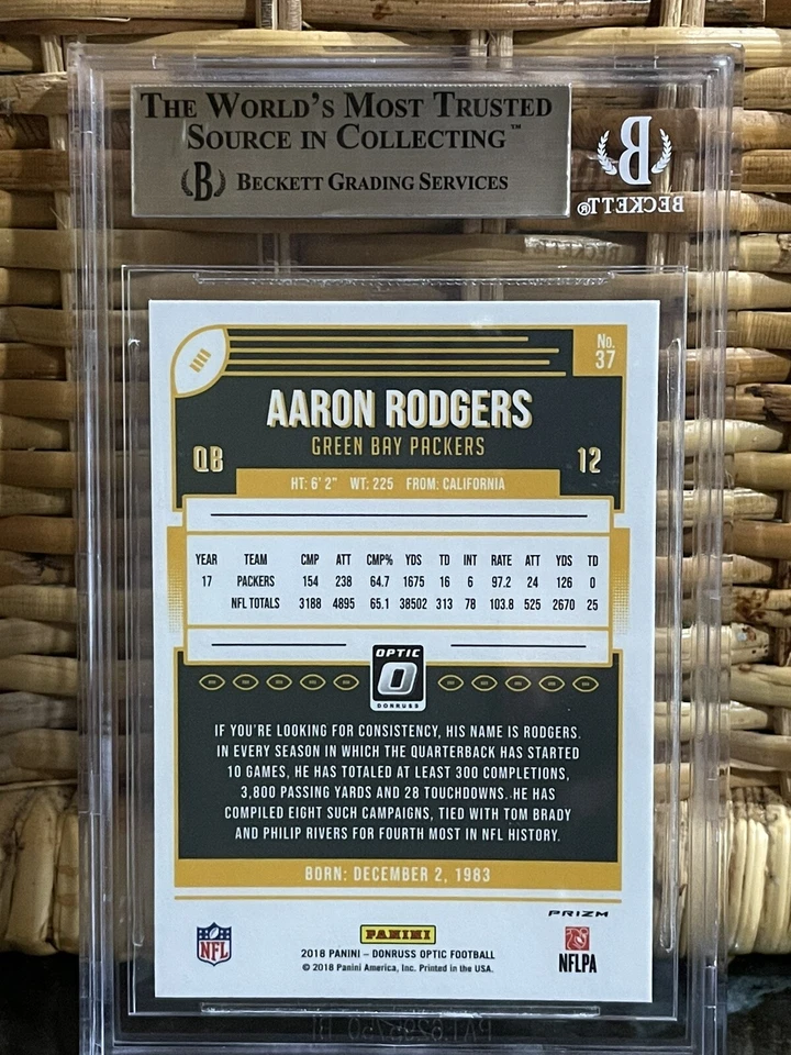 Pop 1 of 1🔥Aaron Rodgers 2018 Donruss OPTIC WHITE SPARKLE PRIZM /20 #37 BGS 9.5 - Image 3 of 4