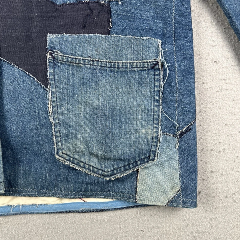 Chaqueta de Retazos Vintage Años 70 Pequeña Mediana Azul Denim Personalizada Hecha a Mano Forrada Foto 3 de 4