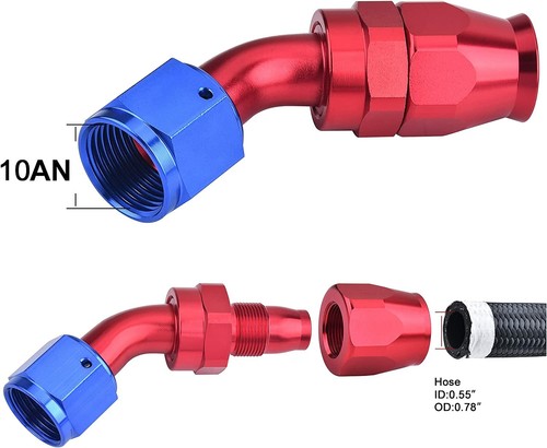 6AN 8AN 10AN Swivel Hose End Fitting 0/45/90/180° for Braided CPE Fuel Line 2PCS - Picture 58 of 61