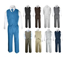 Khaki Black Teal Gray Taupe White Baby Boy Toddler Wedding Formal Party Vest Set
