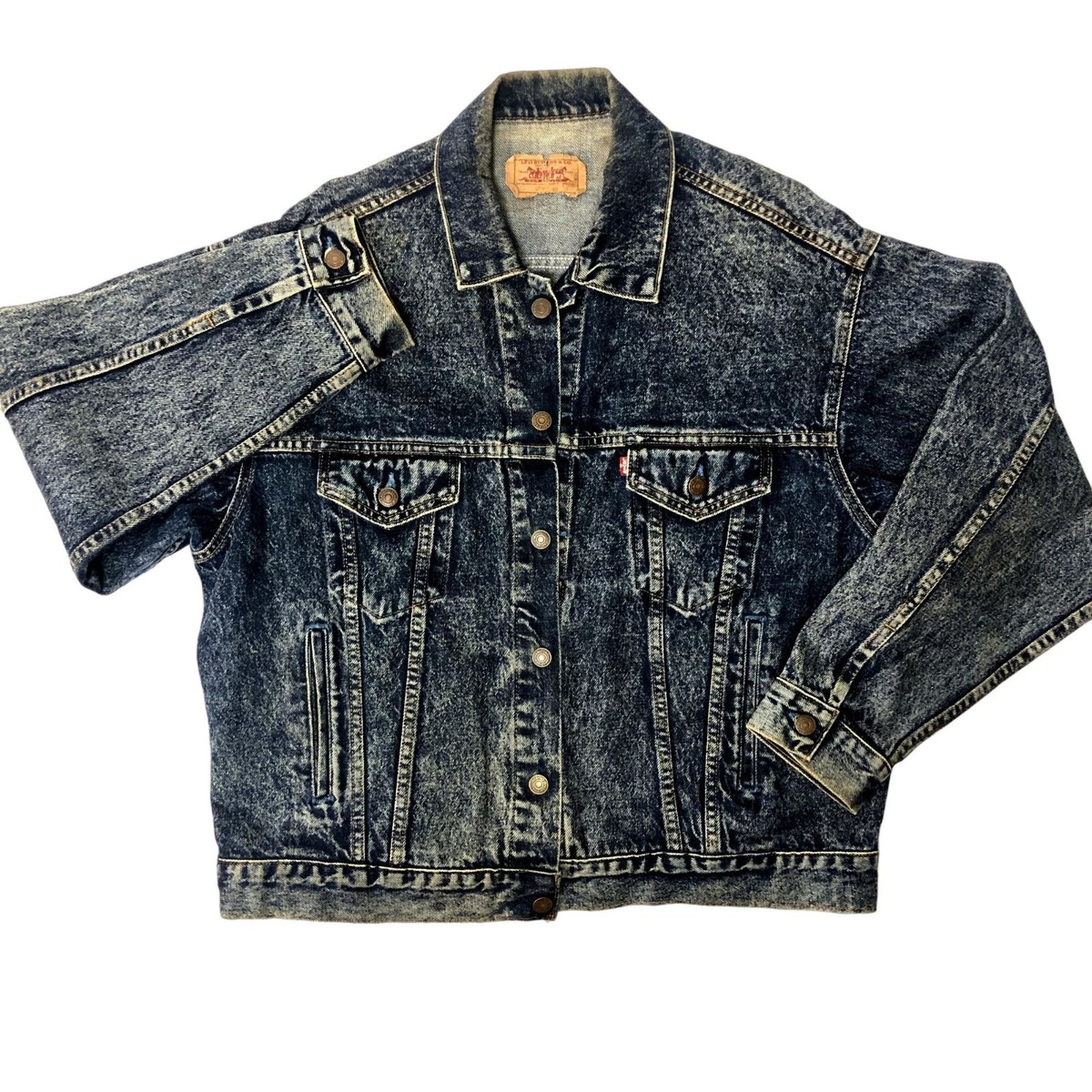 Vtg 80s Levis 70507 0227 USA 4 Pocket ACID Wash DENIM Trucker Blue