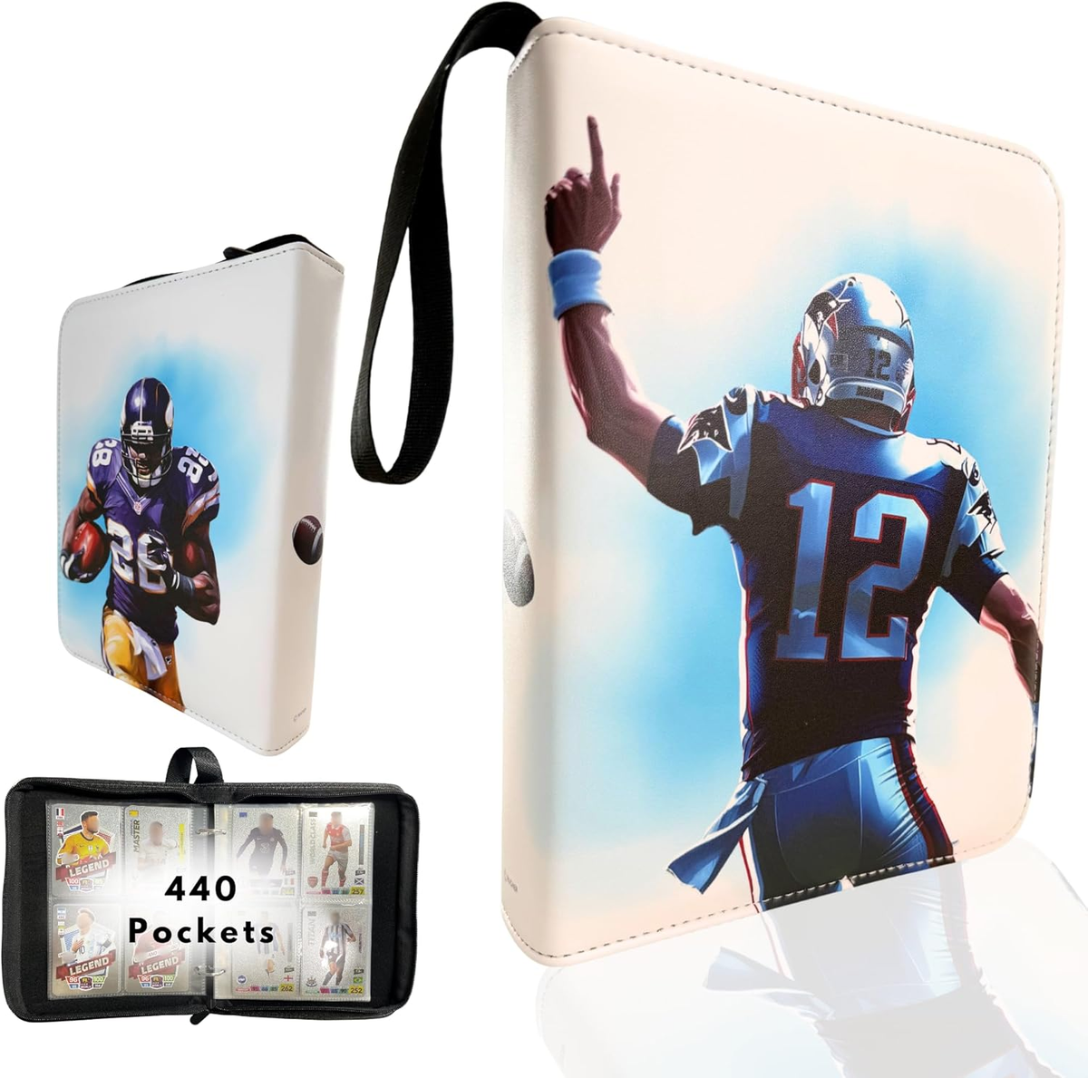 Football Card Binder  440 Pockets, Waterproof Trading Card Album with 55  Remova