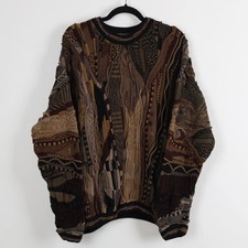 Vintage 90s Coogi Style 3D Abstract Entangled Pattern Ribbed Knit Crew Neck XL