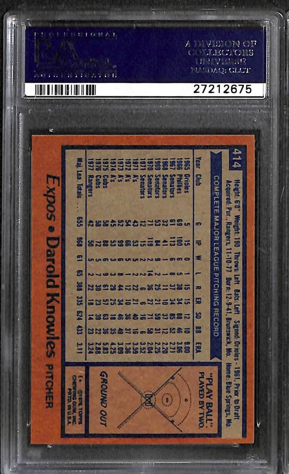 1978 Topps #414 DAROLD KNOWLES PSA 10 GEM-MT 27212675 - Image 2 of 3