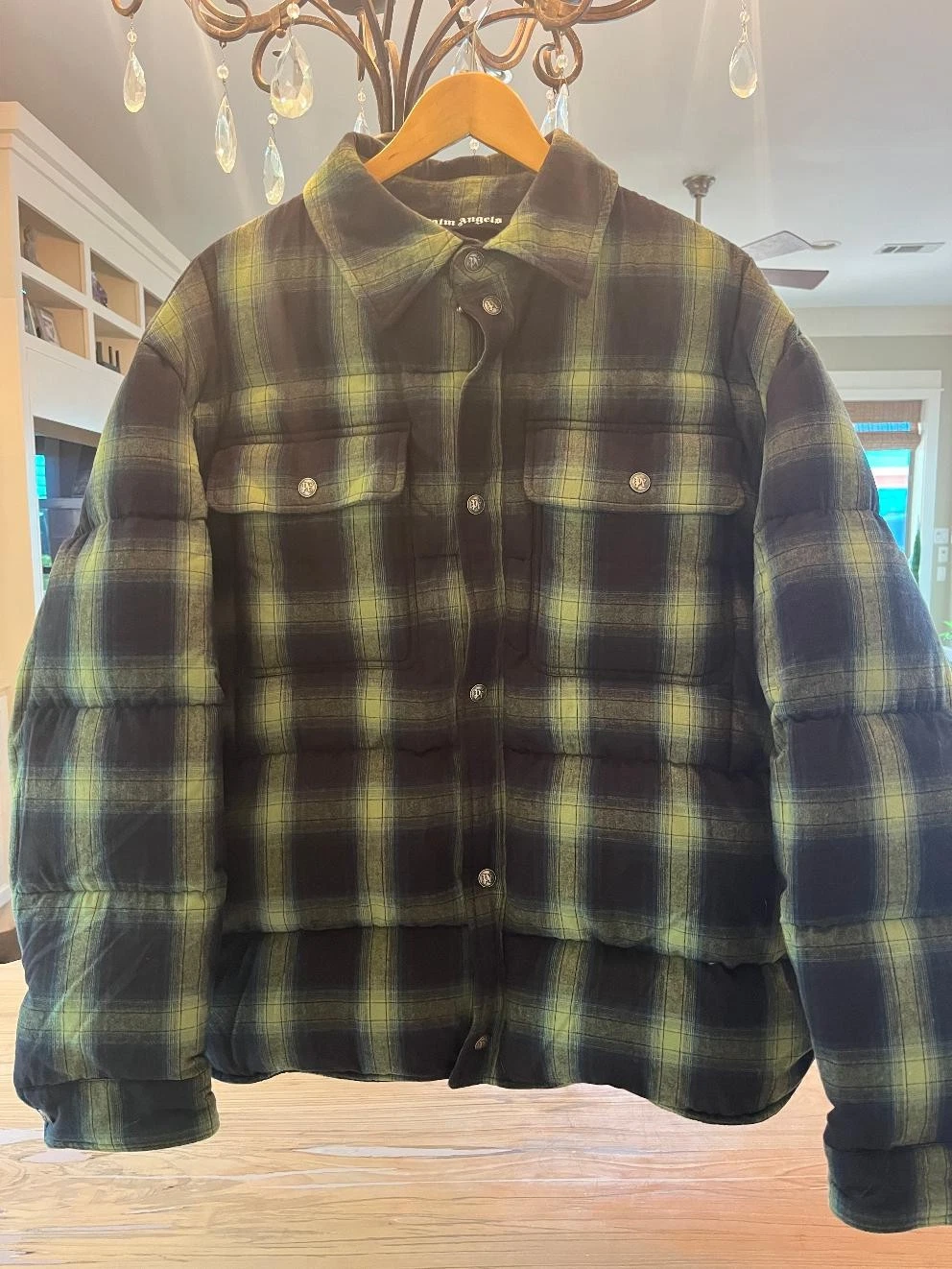 Men's Palm Angels Green Plaid Puffer Jacket Green Size M Excellent Button Front - product detail image 1