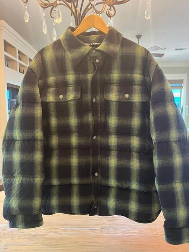 Men's Palm Angels Green Plaid Puffer Jacket Green Size M Excellent Button Front - product listing photo