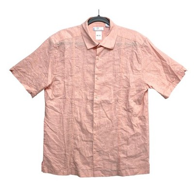 Cafe Luna Shirt Mens M Peach Short Sleeve Linen Blend Guayabera Button Down