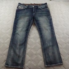 Rock Revival Ren Straight Leg Jean Mens 40x32 Whiskered WashedOut Western Cowboy