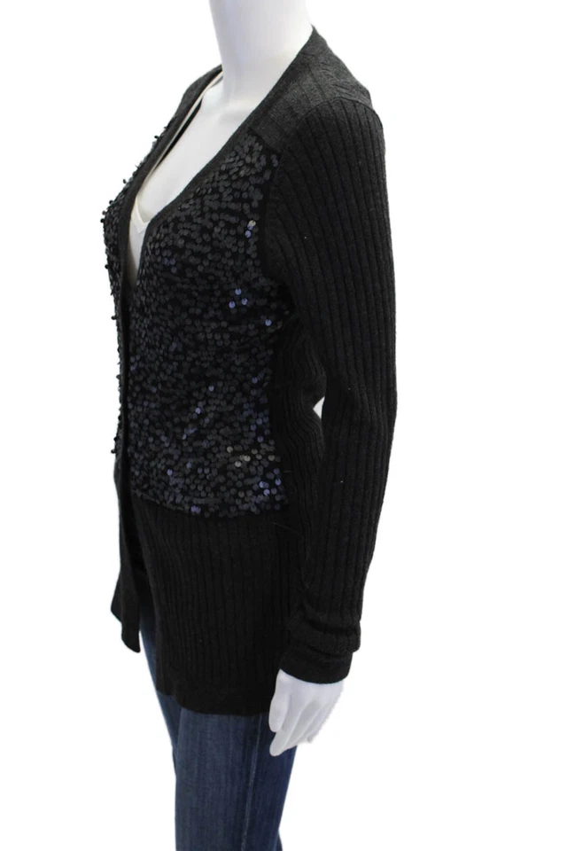Nanette Lepore Womens Wool Knit Sequin Button Up Cardigan Sweater Gray Size M - Image 2 of 4