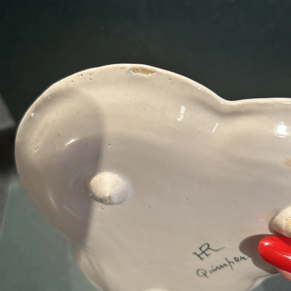 Antique Henriot Quimper Trefoil Shape Hand Painted Faience Cup & Saucer - Image 4 of 4