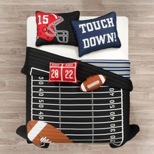 Football Reversible Quilt Queen Size 5 Piece Set Full/Queen Black  Navy - Be...