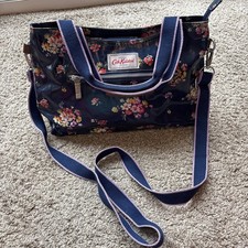 Cath Kidston Navy Blue Rare Print Floral PVC Handbag Bag + Cross Body Strap