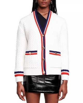 Maje Medhi Strick Cardigan mit Kontrastbesatz und V-Ausschnitt Größe S EU 36 UK 8
