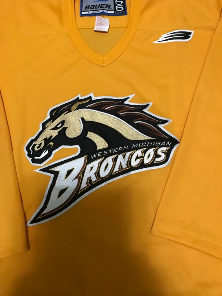 Camiseta deportiva de hockey cosida al jardín Pro56 de los Broncos del oeste de Michigan auténtica rara Foto 4 de 4