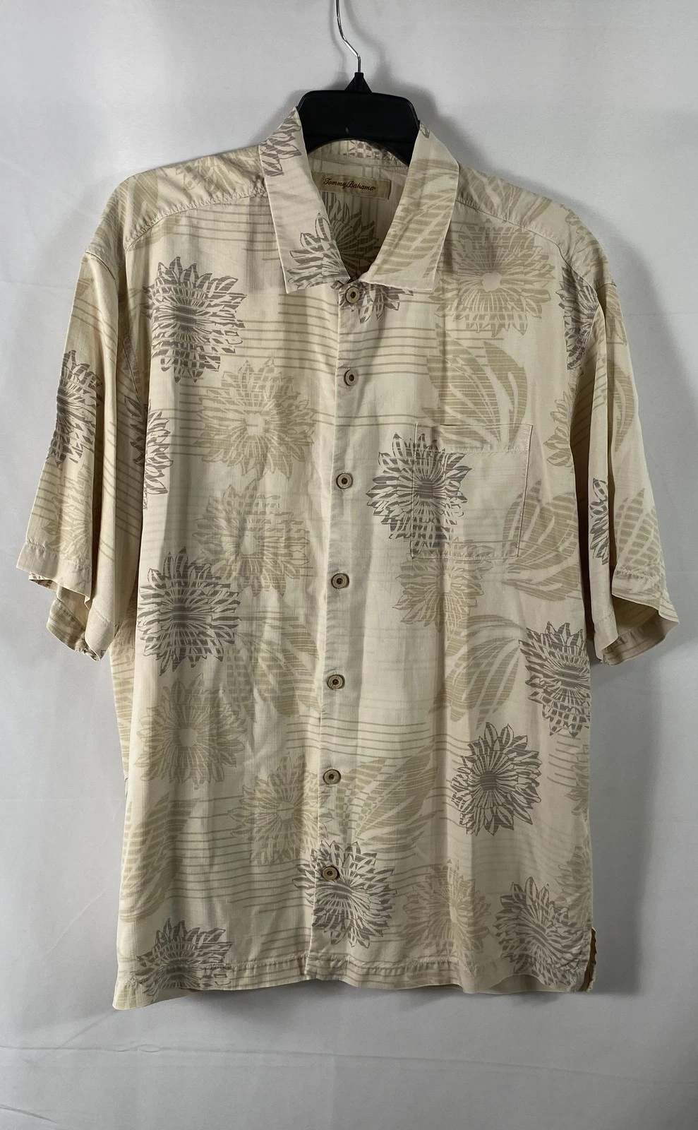 Tommy Bahama Men's Tan 100% Silk Short Sleeve Tropical Floral Camp Shirt XL