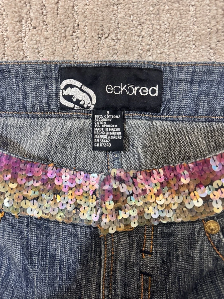 Jeans acampanados rojos Ecko adornados con lentejuelas bootcut tiro bajo Y2K vintage años 90’s raros Foto 4 de 4