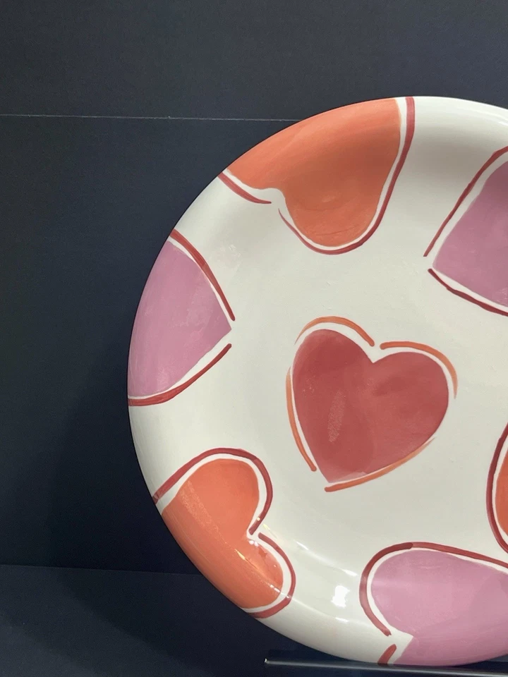 "Juego de 5 platos de cena de cerámica para el hogar corazones rojos, rosas y morados 11 1/4"" - Usados en excelente estado" Foto 2 de 4