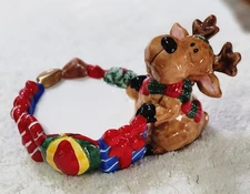 HOLLY TREE VINTAGE CERAMIC REINDEER CANDLE HOLDER