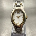 Seiko Watch Women 17mm White Dial Two Tone Oval 1N01-0CT0 Vintage New Battery