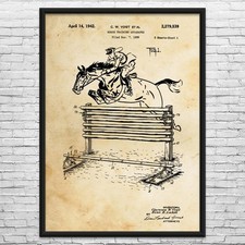 Arte de pared de patente de cerca para saltar caballos: regalos para caballos, decoración de granja, arte para caballos