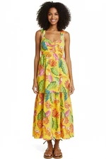 NWT FARM Rio Beaks & Bananas Maxi in Yellow Cotton Bow Back Tank Dress L $235
