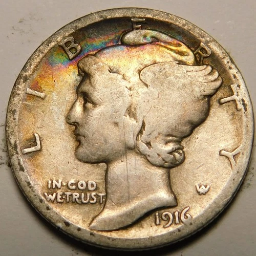 1916 S Mercury Dime 90% Silver G-VG  "Actual Coin Pictured - Not Cleaned"