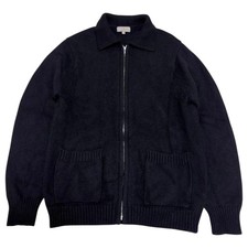 Margaret Howell Wool Cashmere Silk Driver's Knit Zip Cardigan Black L F/S