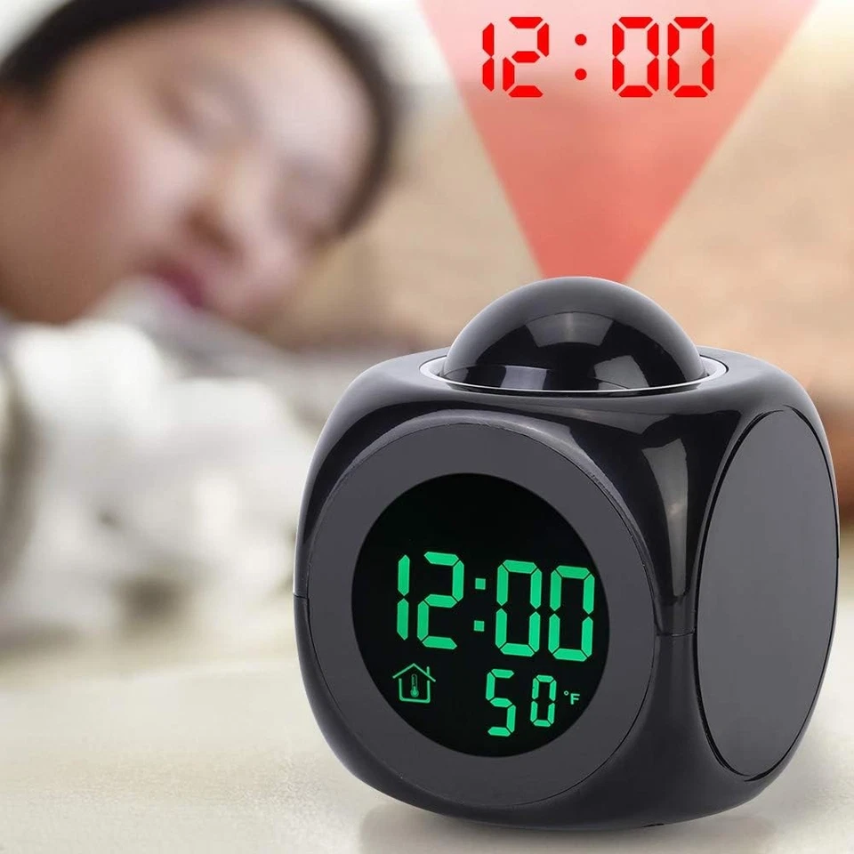 LED Projection Alarm Clock Digital LCD Display Voice Talking Weather Snooze USB - Image 2 of 4