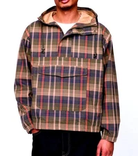 GAP Mens (XL) Oversized 100% Cotton Khaki Plaid 1/2 Zip Pullover Anorak Jacket 