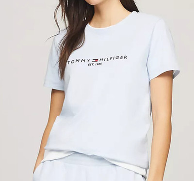 Tommy Hilfiger Women's Crew Neck Soft Blue Logo Graphic T-Shirt Tee Sz M NWT