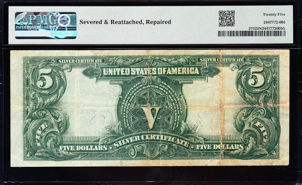 Bold & Crisp VF graded 1899 $5 "INDIAN CHIEF" Silver Certificate PMG 25/n! 91269 - Image 3 of 3