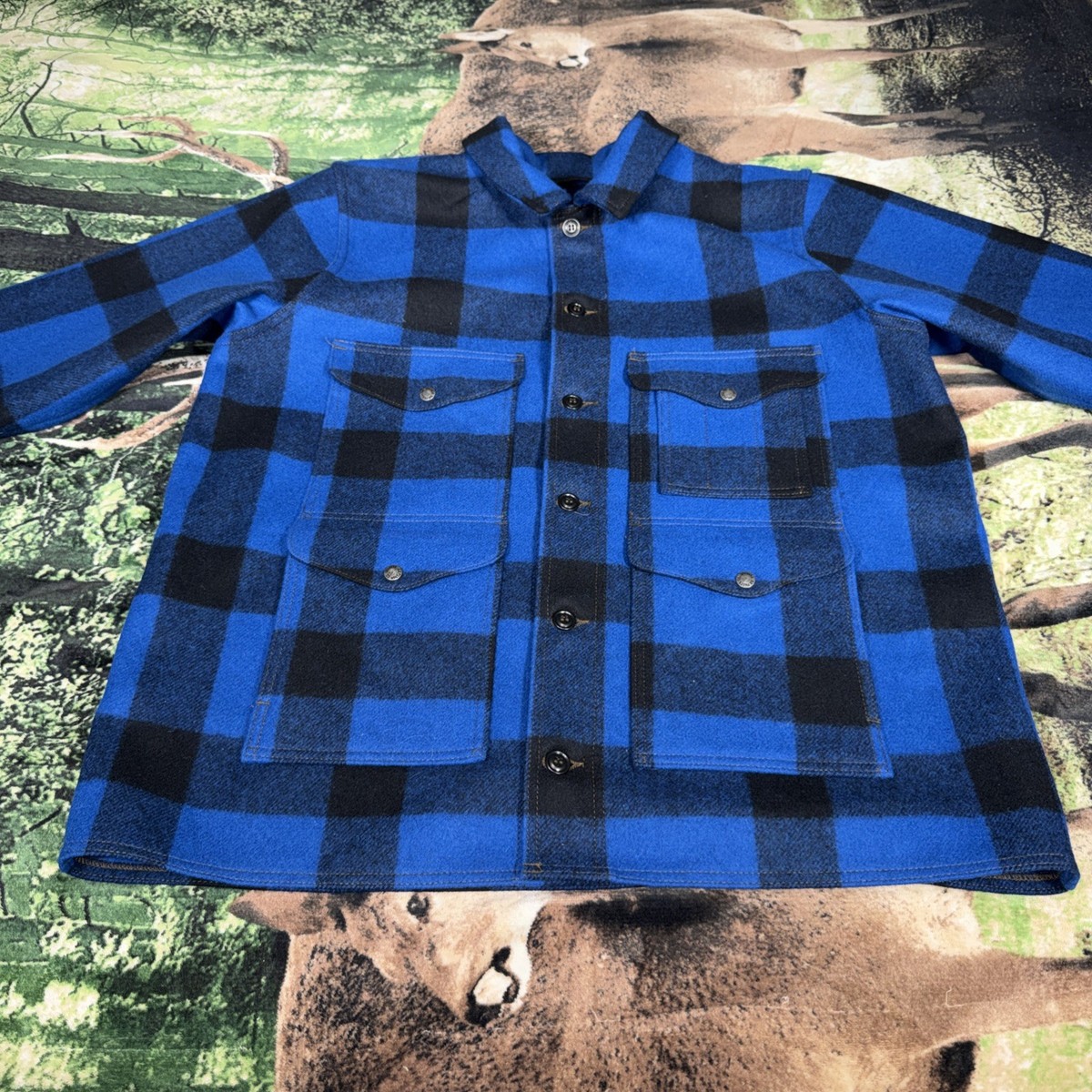Vintage Filson CC 100% Wool Mackinaw Cruiser Jacket Blue Plaid 2XL