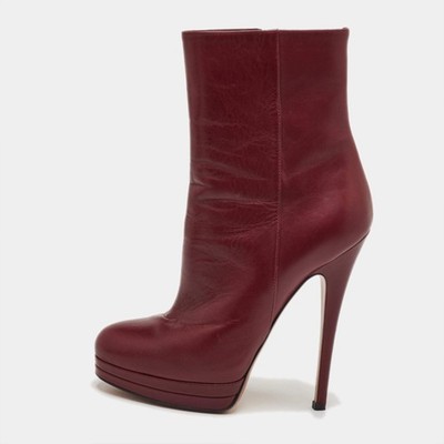 Casadei Size 36 Burgundy Leather Platform Ankle Length Boots