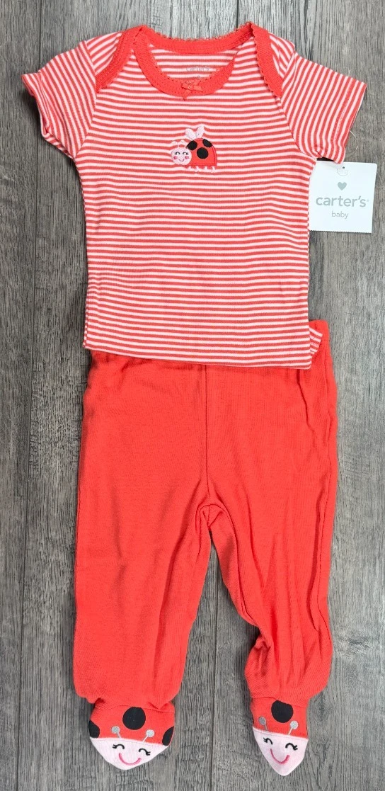 Baby Girl Clothes New Vintage Carter's 3 Month 2pc Ladybug Footed Outfit
