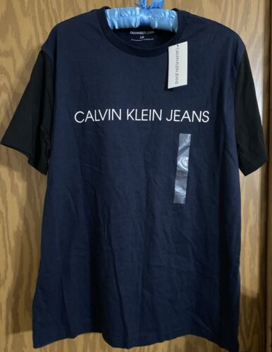 NWT Rare Calvin Klein Jeans MensHeavyweight Tee Navy Black Sleeves White Letters