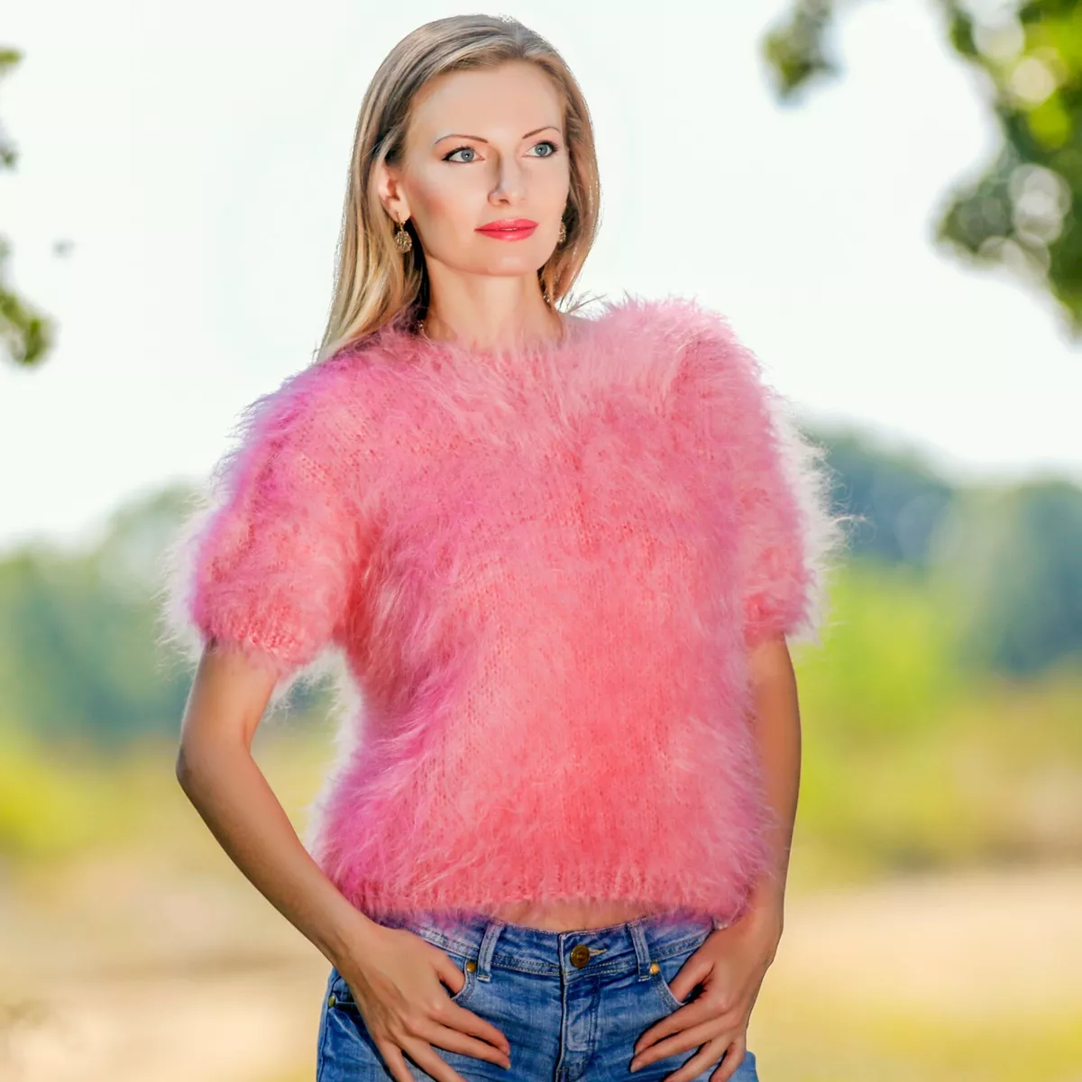 Fluffy jumper pink sale