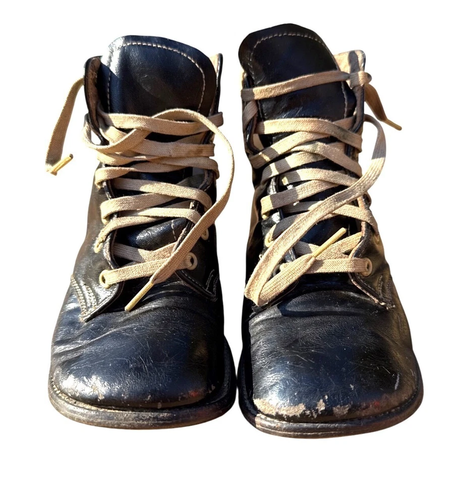 Botas de cuero vintage Simplex Flexies para niños talla 6E negras con cordones hechas en EE. UU. WI Foto 2 de 4