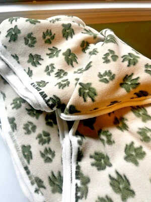Malden Mills Polar Fleece Green Paw Print/Cream by Yard, 69" w 5.75 yds L $12 yd - Image 1 of 4