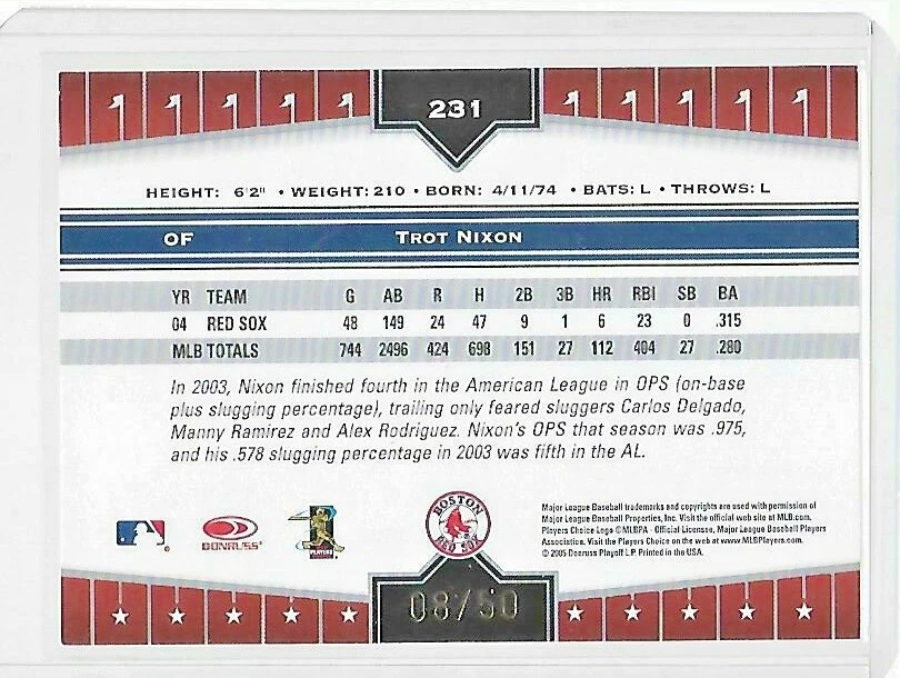 2005 Donruss Champions Impressions Gold #231 Trot Nixon /50 - Image 2 of 2