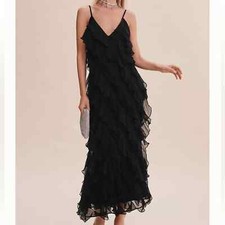 Anthropologie BHLDN Jia Bias-Cut Ruffled V-Neck Gown NWOT black 8